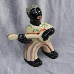 vintage SHEARWATER black americana BANJO PLAYER pottery figurine MS signed rare